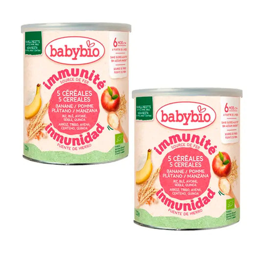 Babybio 5 Cereali con frutta , Confezione 2 x 220 grammi