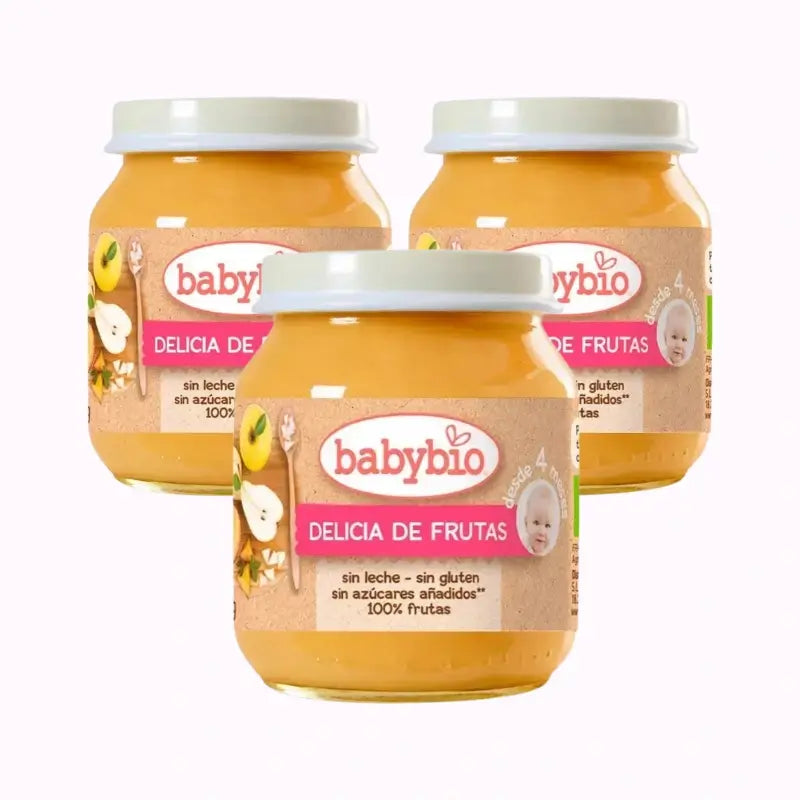 Babybio Delizia di frutta, confezione da 3 x 130 grammi