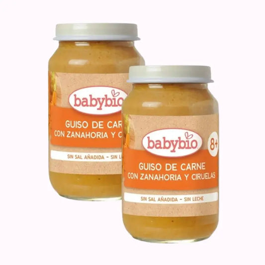 Babybio Stufato di manzo con carote e prugne, confezione da 2 x 200 grammi