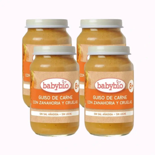 Babybio Stufato di manzo con carote e prugne, confezione da 4 x 200 grammi
