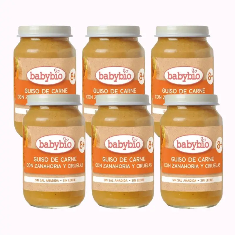 Babybio Stufato di manzo con carote e prugne, confezione da 6 x 200 grammi