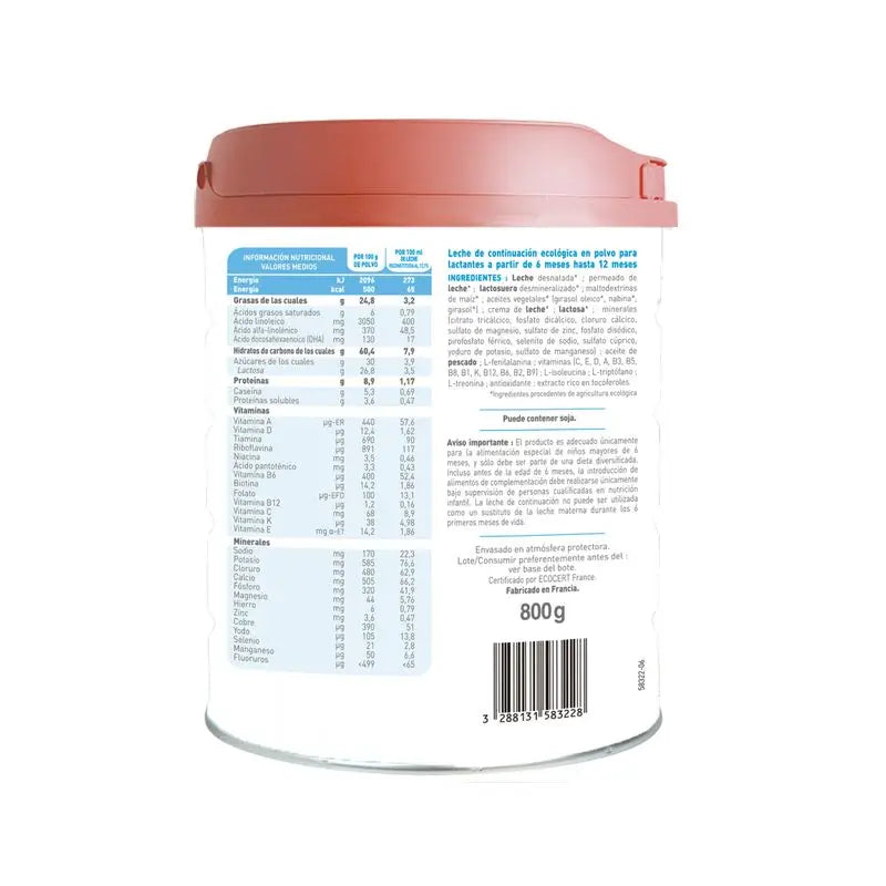 Babybio Primea 2 Latte vaccino Continuacion 6-12 mesi, 800g