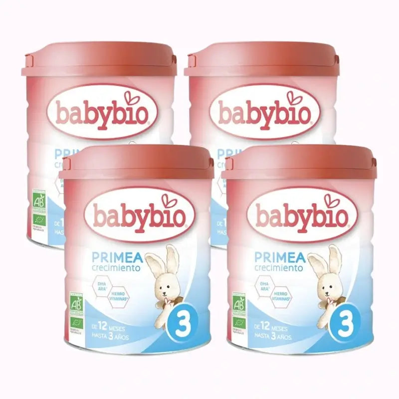 Babybio Primea 3 Latte vaccino crescita 12-36 mesi, Confezione 4 x 800 grammi