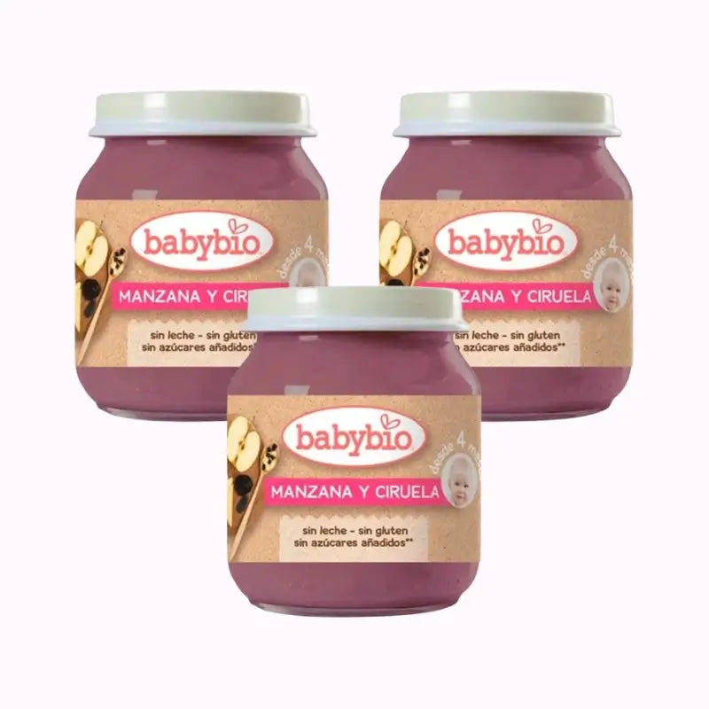 Babybio Mela Prugna, Confezione 3 x Prugna, 130g