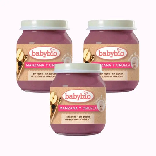 Babybio Mela Prugna, Confezione 3 x Prugna, 130g