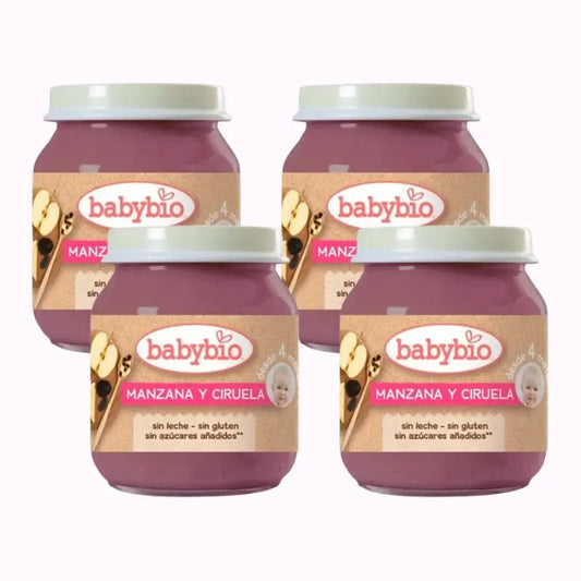 Babybio Mela Prugna, Confezione 4 x Prugna, 130g