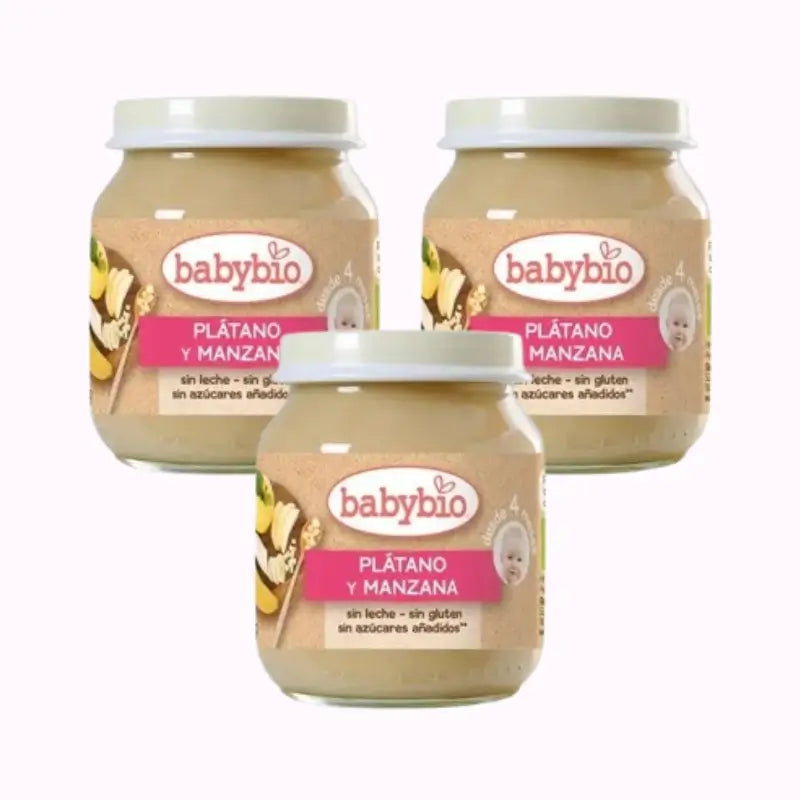Babybio Mela e Banana, Confezione da 3 x 130 g