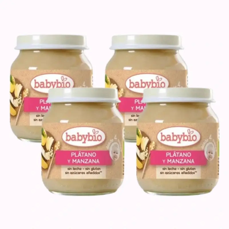 Babybio Mela e Banana, confezione da 4 x 130 g