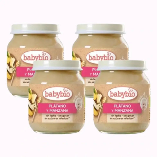 Babybio Mela e Banana, confezione da 4 x 130 g