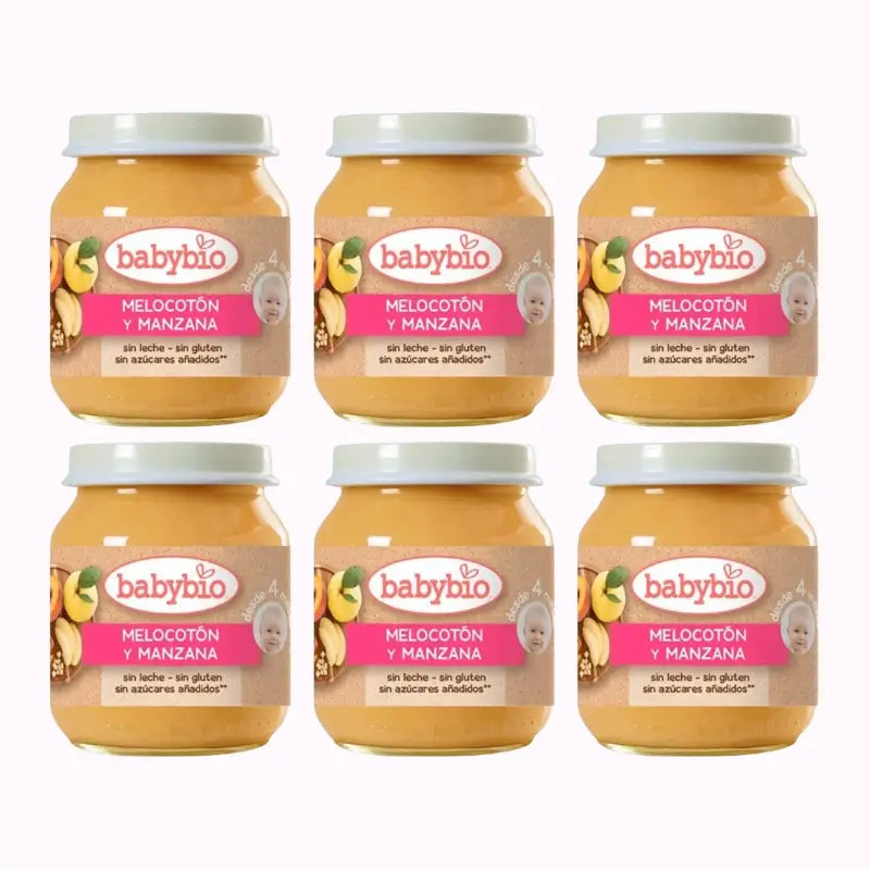 Babybio Pesca-Mela, Confezione 6 x 130 g