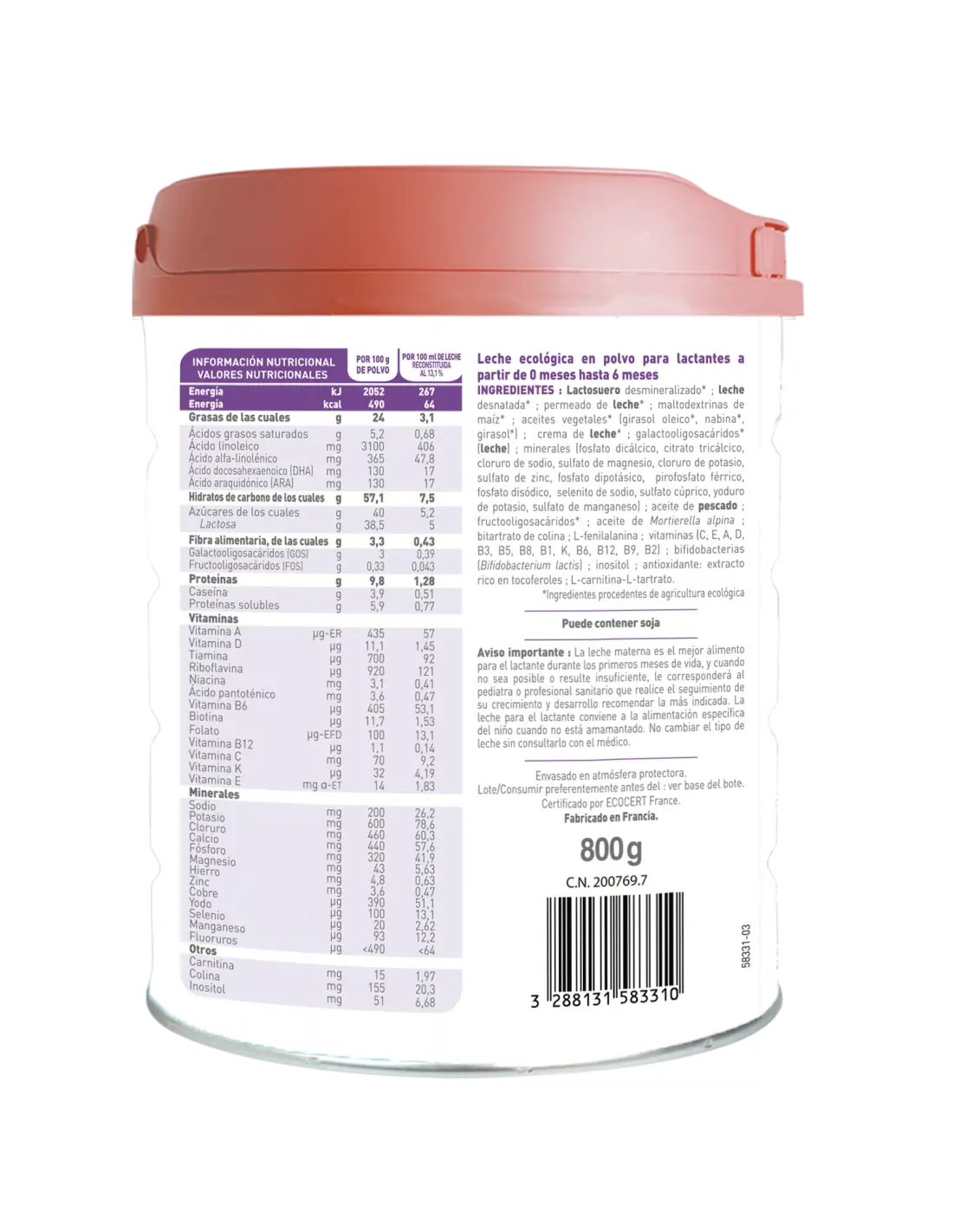 Babybio Optima 1 Latte vaccino 0-6 mesi, 800 g