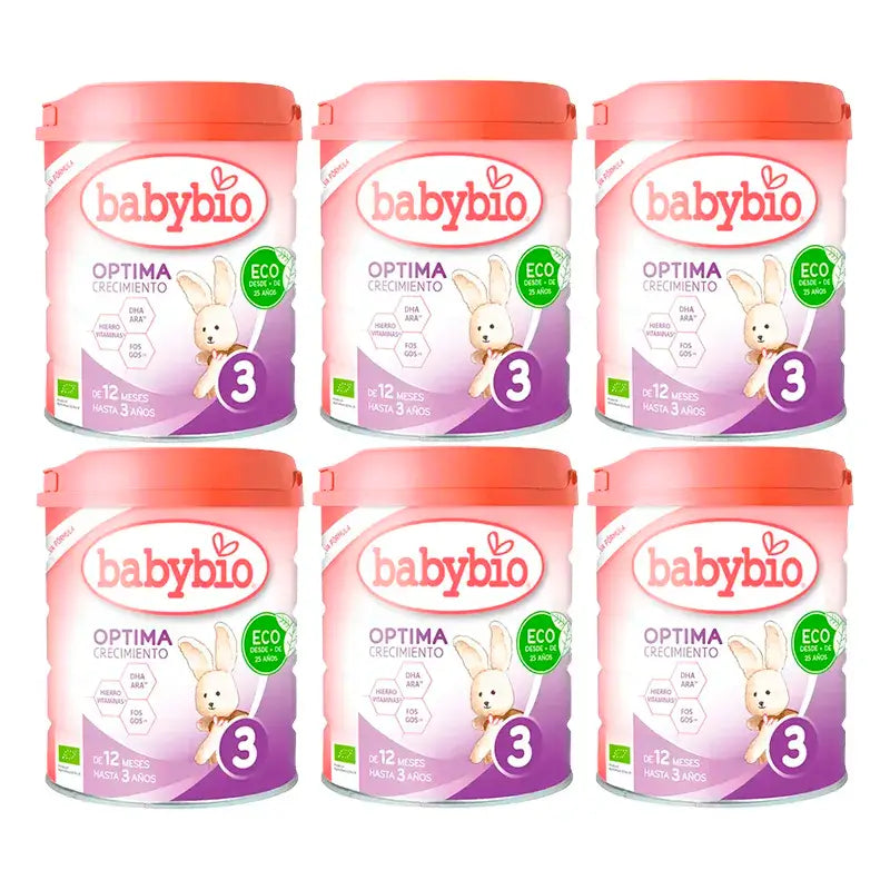 Babybio Optima 3 Latte vaccino 12-36 mesi, Confezione 6 x 800 grammi