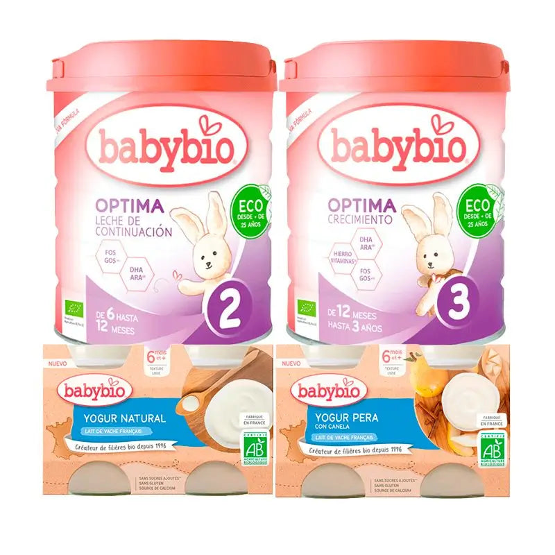Babybio Pack Optimum Latte 2 e 3 + yogurt di mucca