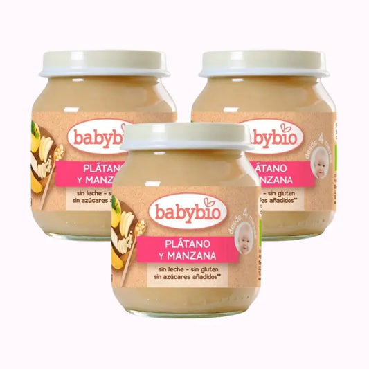 Babybio Banana e Mela, Confezione 3 x 130 grammi