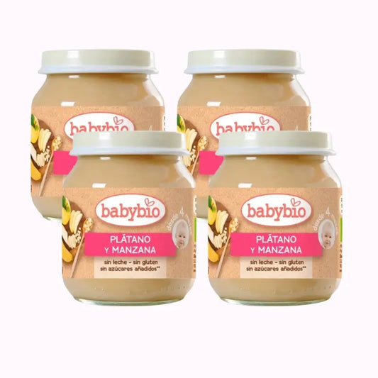 Babybio Banana e Mela, Confezione 4 x 130 g