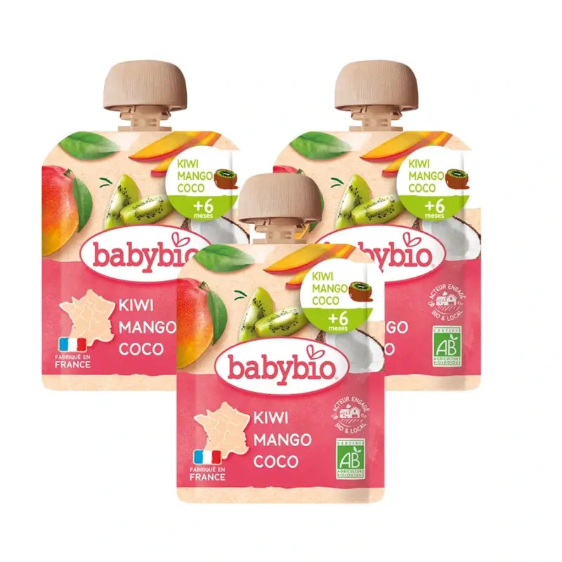 Babybio Marsupio Kiwi Mango Cocco, Confezione 3 x 90 g