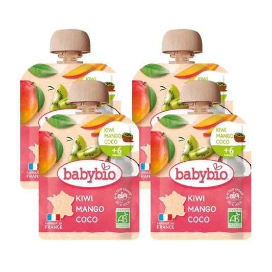 Babybio Marsupio Kiwi Mango Cocco, Confezione 4 x 90 g