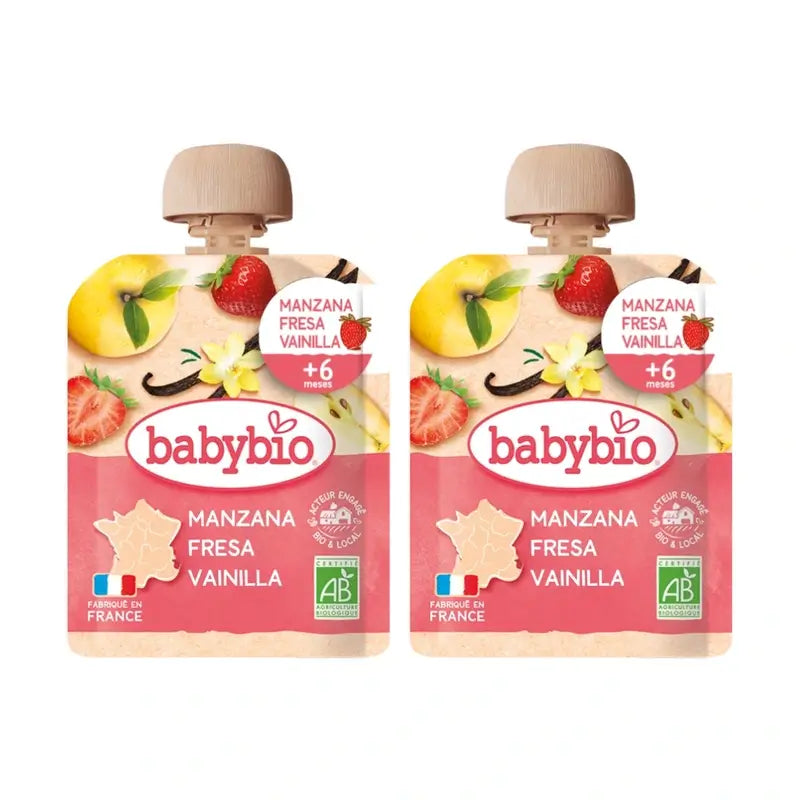 Babybio Marsupio Mela Fragola Vaniglia, Confezione 2 x 90 grammi