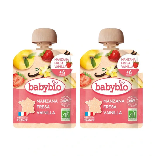 Babybio Marsupio Mela Fragola Vaniglia, Confezione 2 x 90 grammi