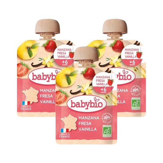 Babybio Marsupio Mela Fragola Vaniglia, Confezione 3 x 90 grammi