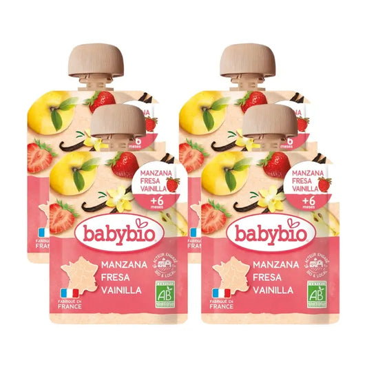 Babybio Marsupio Mela Fragola Vaniglia, Confezione 4 x 90 grammi