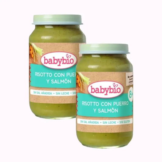 Babybio Risotto ai porri con salmone, confezione da 2 x 200 grammi