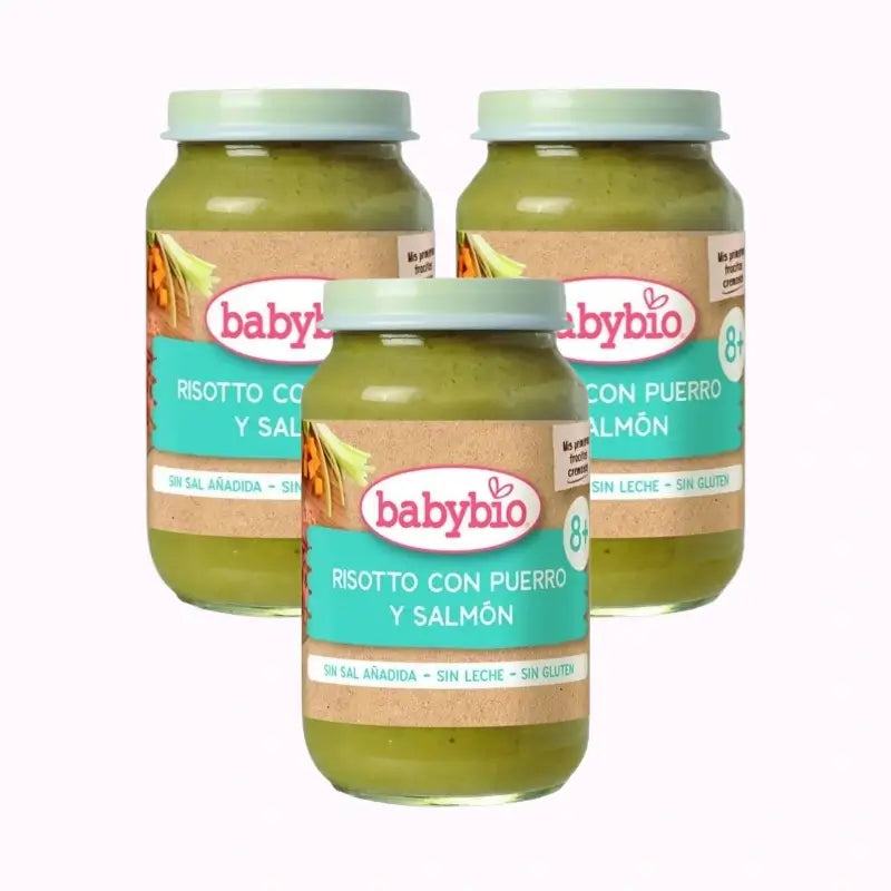 Babybio Risotto ai porri con salmone, confezione da 3 x 200 g