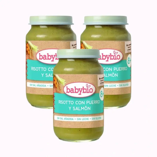 Babybio Risotto ai porri con salmone, confezione da 3 x 200 g