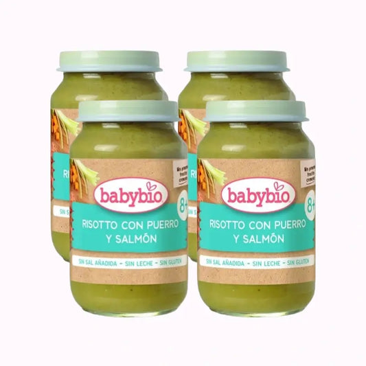Babybio Risotto ai porri con salmone, confezione da 4 x 200 g
