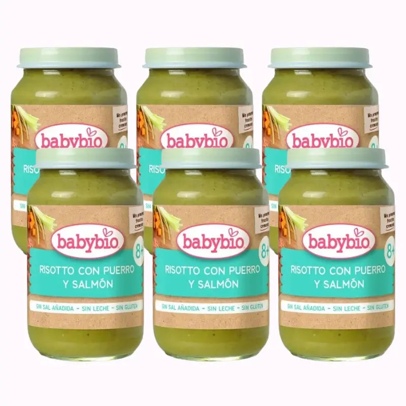Babybio Risotto ai porri con salmone, confezione da 6 x 200 grammi