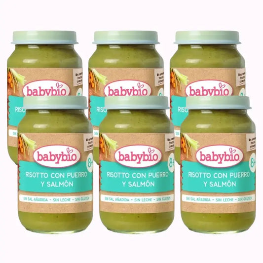 Babybio Risotto ai porri con salmone, confezione da 6 x 200 grammi