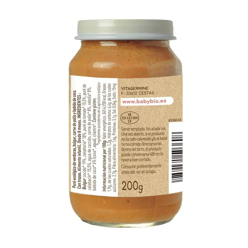 Bevanda Babybio Vegetables Bulgur Pollo e Cocco, 200 g