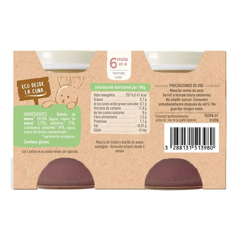 Babybio Yogurt d'avena Banana Mirtillo - 2x130g