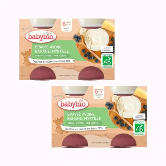 Babybio Yogurt d'avena Banana Mirtillo, Confezione 2 x 2x130g