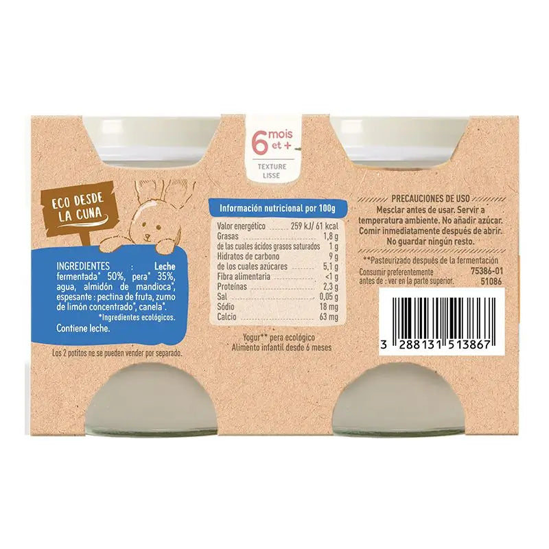 Babybio Yogurt Pera Mucca, 2X130 g