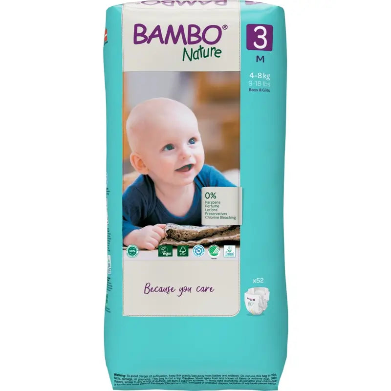 Pannolini Bambo Nature Taglia 3 (4-8 Kg), 52 pz.