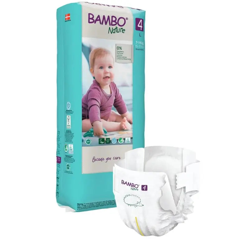 Pannolini Bambo Nature taglia 4 (7-14 Kg), 48 pezzi.