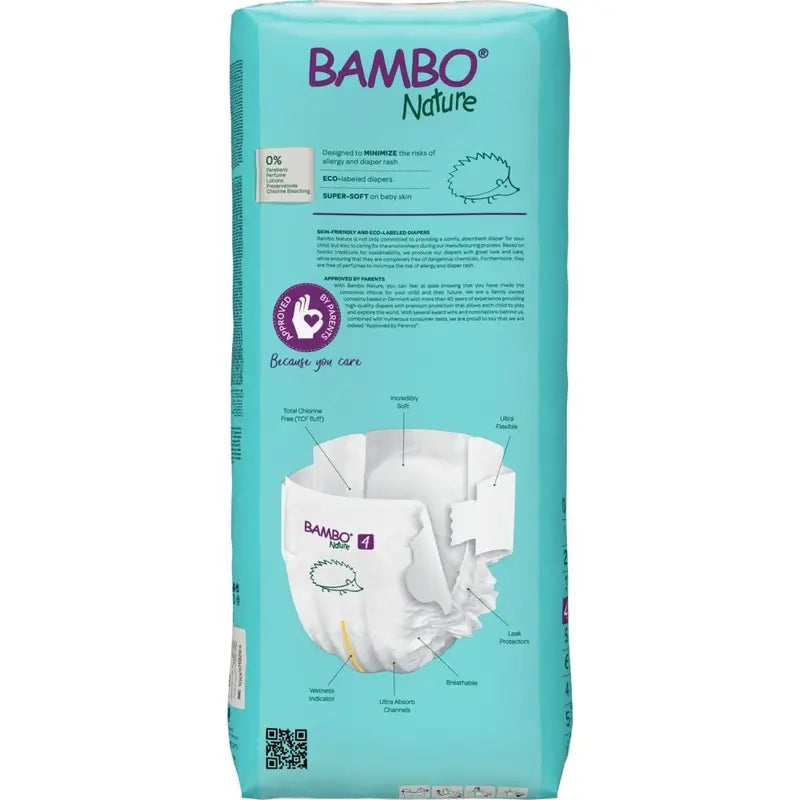 Pannolini Bambo Nature taglia 4 (7-14 Kg), 48 pezzi.