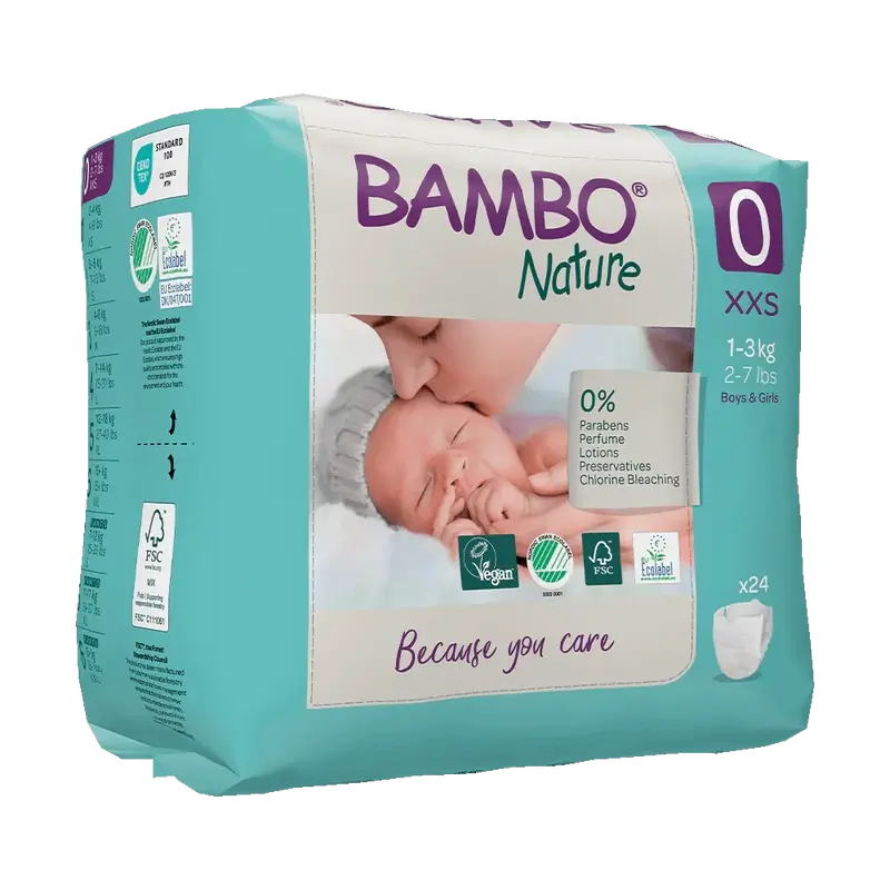 Pannolini Bambo Nature taglia 0 (1-3Kg), 24 pz.