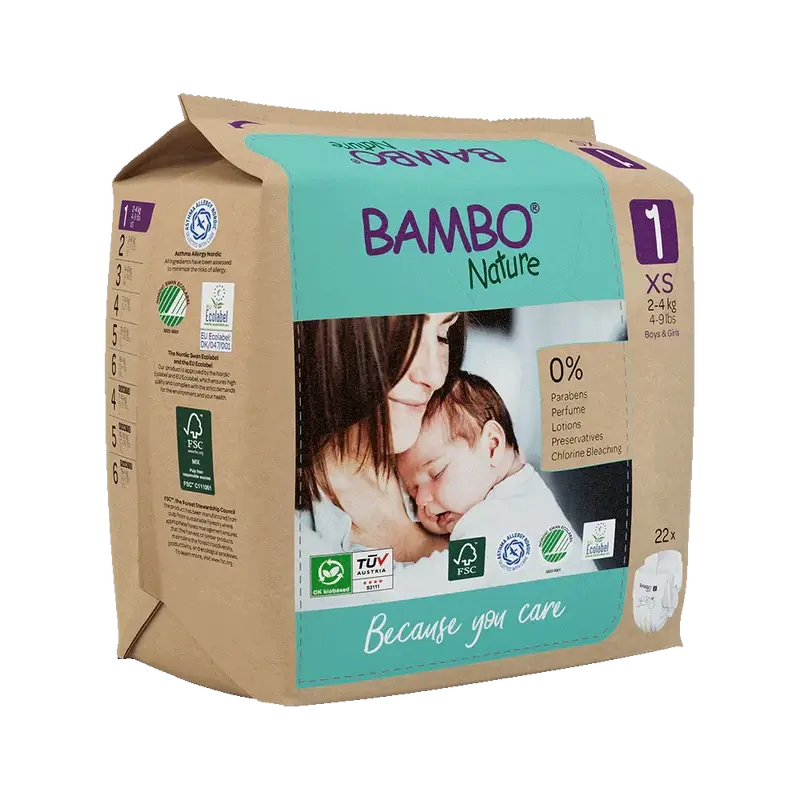 Pannolini Bambo Nature taglia 1 (2-4G), 22 pezzi.
