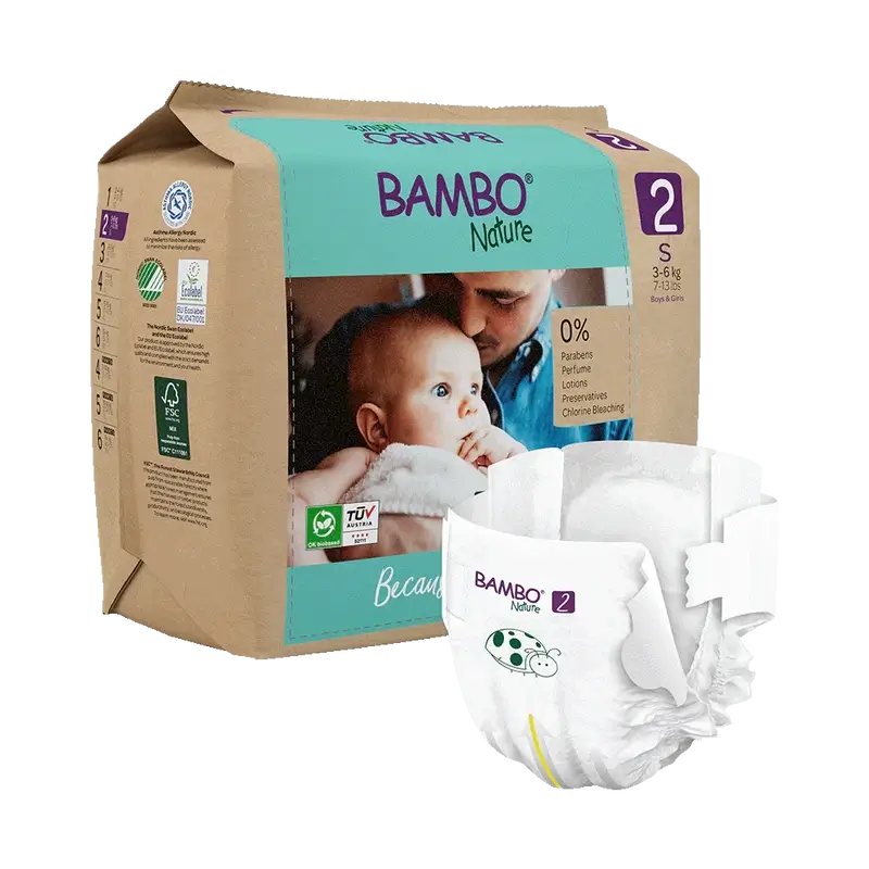 Pannolini Bambo Nature taglia 2 (3-6Kg), 30 pezzi.