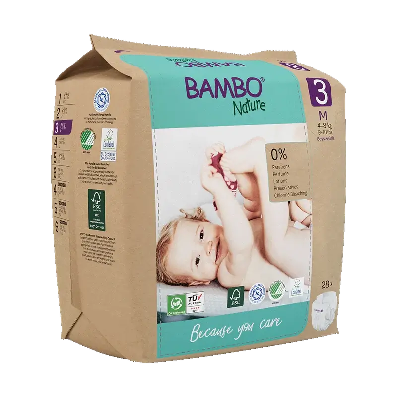 Pannolini Bambo Nature Taglia 3 (4-8Kg), 28 unità