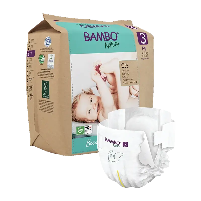 Pannolini Bambo Nature Taglia 3 (4-8Kg), 28 unità