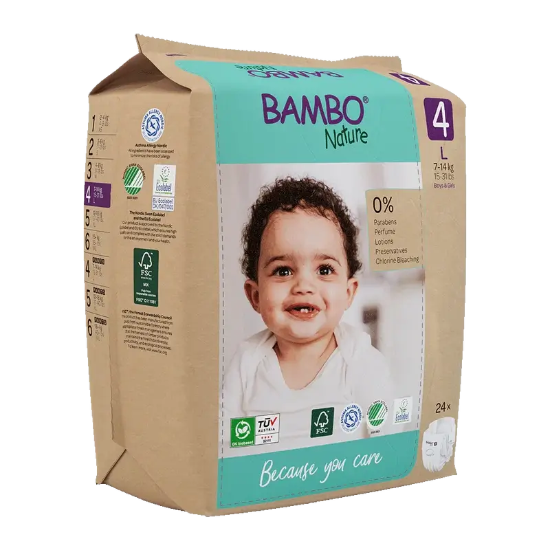 Pannolini Bambo Nature taglia 4 (7-14Kg), 24 pezzi