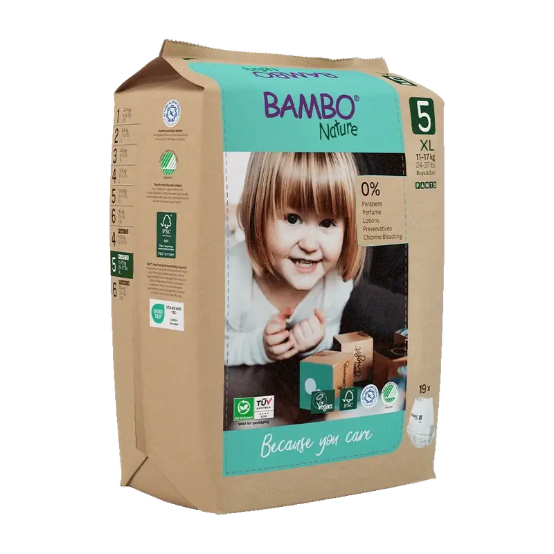 Pannolini Bambo Nature Pants Taglia 5 (12-18Kg), 19 pezzi