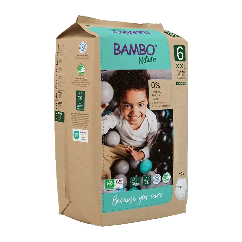 Pannolini Bambo Nature Pants Taglia 6 (+18Kg), 18 pezzi.
