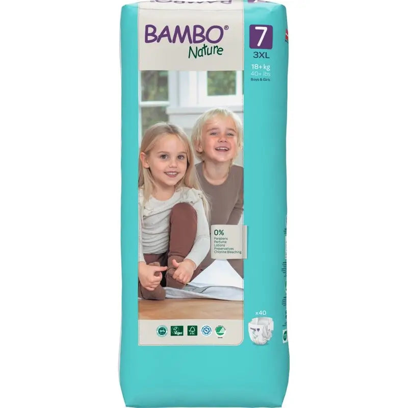 Pannolini Bambo Nature taglia 7 (18+ Kg), 40 pz.