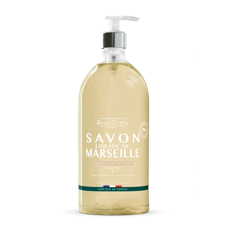 Beauterra Sapone di Marsiglia ai fiori di cotone , 1000 ml