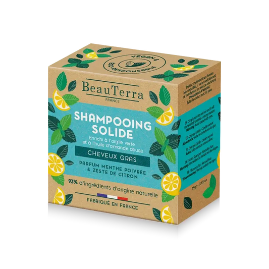 Beauterra Shampoo solido menta piperita e buccia di limone (capelli grassi) , 75 gr