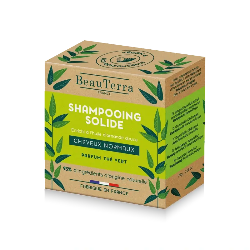 Beauterra Shampoo solido al tè verde (capelli normali) , 75 gr